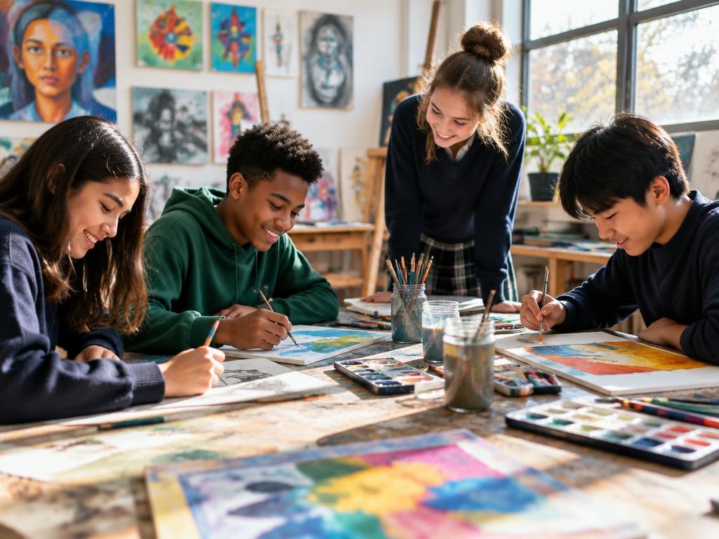 Students creating artwork together