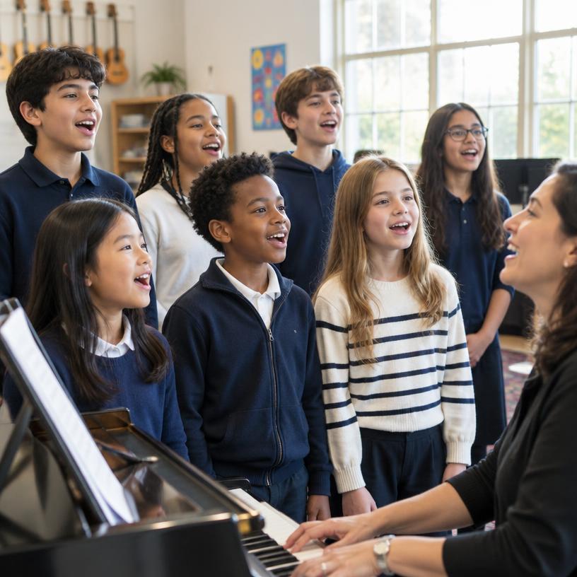 Students singing together in music class