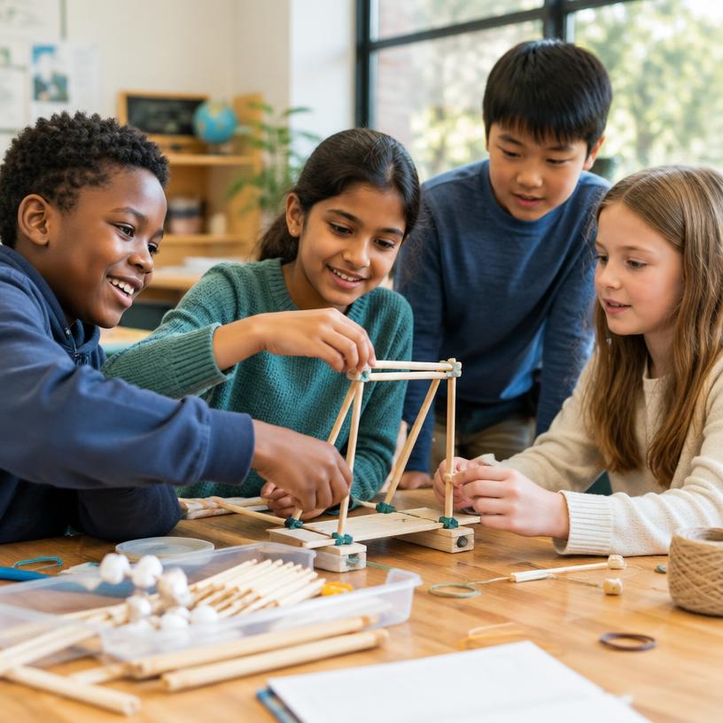 Students building a hands-on STEM project
