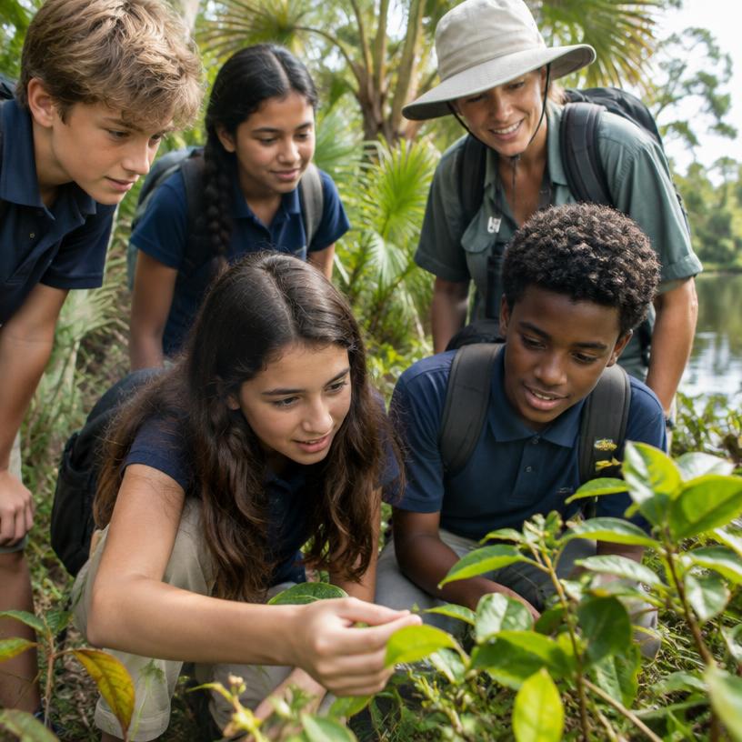 Students exploring nature on an educational field trip