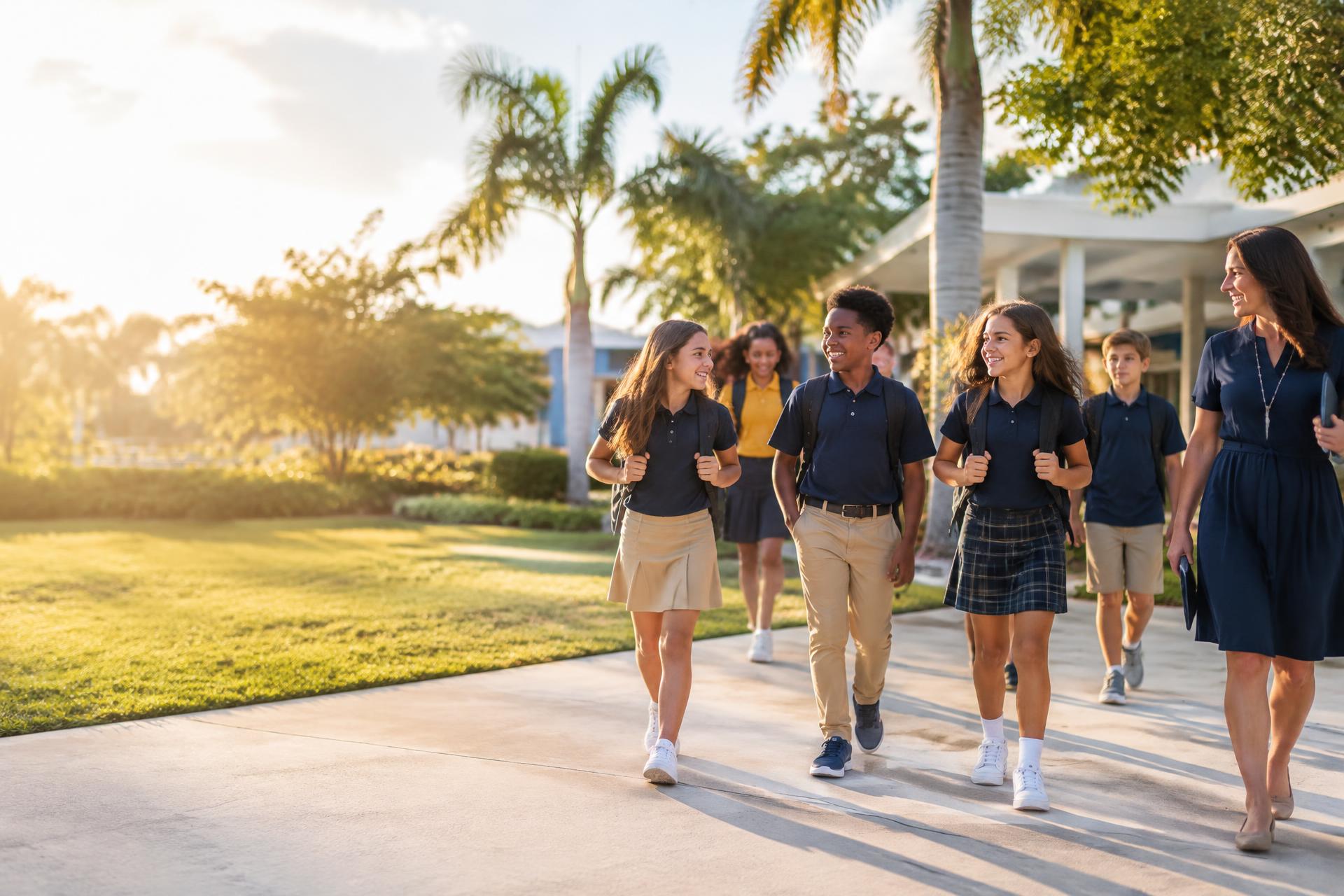 Westbrook students walking together across campus